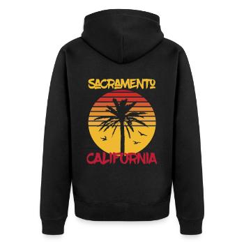 Kalifornien Sacramento Palmen Ocean Surfing - Unisex Premium Bio Zip Hoodie - Schwarz - Hinten - Nico (187cm)