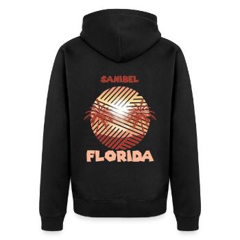 Retro Sanibel Florida Palmen Surfen im Ozean - Unisex Premium Bio Zip Hoodie - Schwarz - Hinten - Nico (187cm)