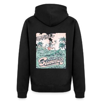 Sanibel Florida Palmen-Strand-Ozean-Surfen - Unisex Premium Bio Zip Hoodie - Schwarz - Hinten - Nico (187cm)