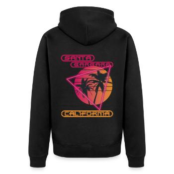 Retro Palme Kalifornien Santa Barbara Urlaub Ozean - Unisex Premium Bio Zip Hoodie - Schwarz - Hinten - Nico (187cm)