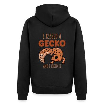 I kissed a Gecko and I liked it - Unisex Premium Bio Zip Hoodie - Schwarz - Hinten - Nico (187cm)