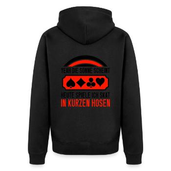 heute spiele ich Skat - Unisex Premium Bio Zip Hoodie - Schwarz - Hinten - Nico (187cm)