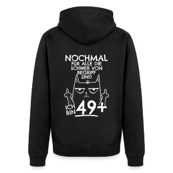 50. Geburtstag Frau 50er 50ter Ich bin 49+ plus - Unisex Premium Bio Zip Hoodie - Schwarz - Hinten - Nico (187cm)