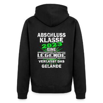 Abschlussklasse 2023 Abitur 2023 - Unisex Premium Bio Zip Hoodie - Schwarz - Hinten - Nico (187cm)