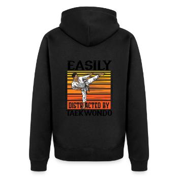 Easily Distracted By Taekwondo - Unisex Premium Bio Zip Hoodie - Schwarz - Hinten - Nico (187cm)