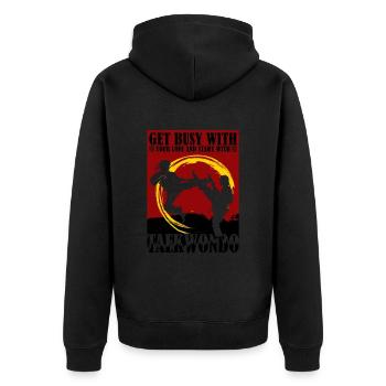 start with Taekwondo - Unisex Premium Bio Zip Hoodie - Schwarz - Hinten - Nico (187cm)