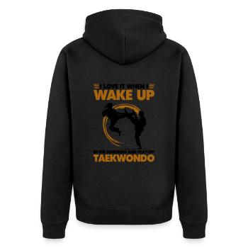 Wake up in the morning and play do Taekwond - Unisex Premium Bio Zip Hoodie - Schwarz - Hinten - Nico (187cm)