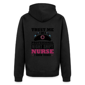 Night Shift Nurse I know things - Unisex Premium Bio Zip Hoodie - Schwarz - Hinten - Nico (187cm)
