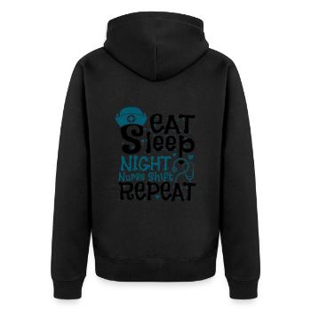 Eat Sleep Night Nurse Shift Repeat - Unisex Premium Bio Zip Hoodie - Schwarz - Hinten - Nico (187cm)