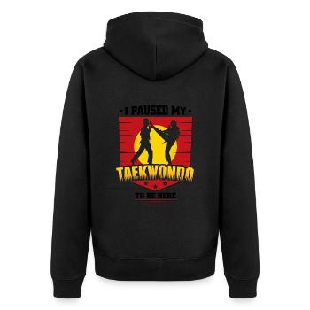 I Paused my Taekwondo to be here - Unisex Premium Bio Zip Hoodie - Schwarz - Hinten - Nico (187cm)