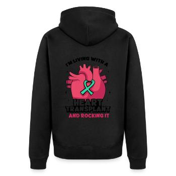 I'm Living With A heart Transplant And Rocking It - Unisex Premium Bio Zip Hoodie - Schwarz - Hinten - Nico (187cm)