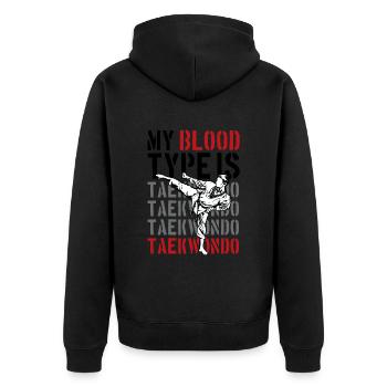 My Blood Type Is Taekwondo - Unisex Premium Bio Zip Hoodie - Schwarz - Hinten - Nico (187cm)