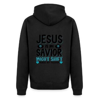 Jesus is my savior Night Shift Nurse - Unisex Premium Bio Zip Hoodie - Schwarz - Hinten - Nico (187cm)