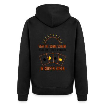 heute spiele ich Doppelkopf - Unisex Premium Bio Zip Hoodie - Schwarz - Hinten - Nico (187cm)