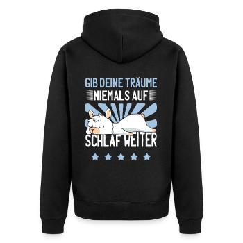 Süße Sprüche Lama Chillen Relaxen Schlaf Weiter - Unisex Premium Bio Zip Hoodie - Schwarz - Hinten - Nico (187cm)