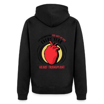 Celebrating the Gift of Life every year Heart - Unisex Premium Bio Zip Hoodie - Schwarz - Hinten - Nico (187cm)