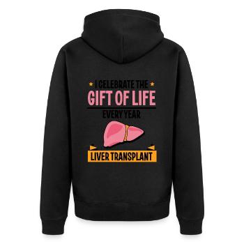 Celebrating the Gift of Life Liver Transplant - Unisex Premium Bio Zip Hoodie - Schwarz - Hinten - Nico (187cm)