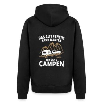 Lustig Camping Rentner Wohnwagen - Unisex Premium Bio Zip Hoodie - Schwarz - Hinten - Nico (187cm)