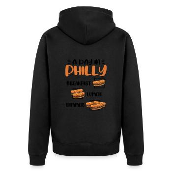 Philly Breakfast Sandwich - Unisex Premium Bio Zip Hoodie - Schwarz - Hinten - Nico (187cm)