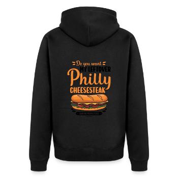 Philly Breakfast Sandwich - Unisex Premium Bio Zip Hoodie - Schwarz - Hinten - Nico (187cm)