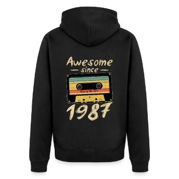 1987 Geburtstag 1987 Geboren Geburtstagsgeschenk - Unisex Premium Bio Zip Hoodie - Schwarz - Hinten - Nico (187cm)