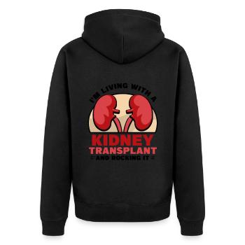 I'm Living With A Kidney Transplant And Rocking It - Unisex Premium Bio Zip Hoodie - Schwarz - Hinten - Nico (187cm)