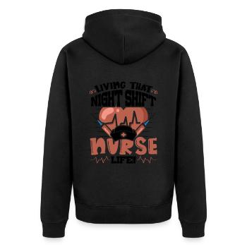 Living that Night Shift Nurse life - Unisex Premium Bio Zip Hoodie - Schwarz - Hinten - Nico (187cm)
