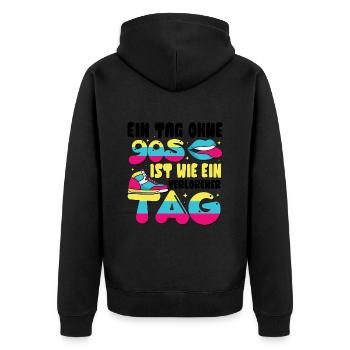 Ein Tag ohne 90s - Unisex Premium Bio Zip Hoodie - Schwarz - Hinten - Nico (187cm)