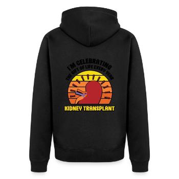 Celebrating the Gift of Life Kidney Transplant - Unisex Premium Bio Zip Hoodie - Schwarz - Hinten - Nico (187cm)