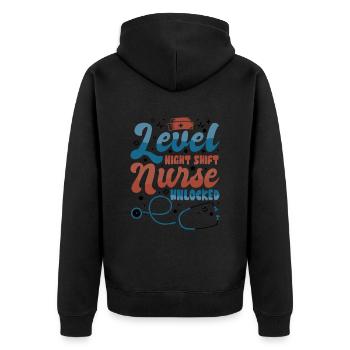 Level Night Shift Nurse Unlocked - Unisex Premium Bio Zip Hoodie - Schwarz - Hinten - Nico (187cm)