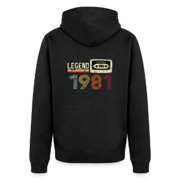 1981 Geburtstag Vintage Cassette - Unisex Premium Bio Zip Hoodie - Schwarz - Hinten - Nico (187cm)