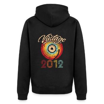 2012 Anniversaire Vinyle Vintage - Veste à capuche bio Premium Unisexe - noir - Dos - Nico (187cm)
