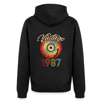 1987 Anniversaire Vinyle Vintage - Veste à capuche bio Premium Unisexe - noir - Dos - Nico (187cm)
