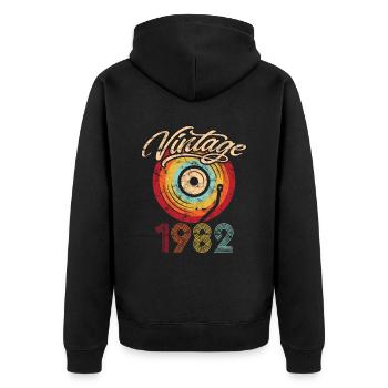 1982 Anniversaire Vinyle Vintage - Veste à capuche bio Premium Unisexe - noir - Dos - Nico (187cm)