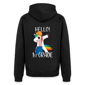 1st Grade First Grader Elementary School Unicorn - Unisex Premium Organic Zip Hoodie - black - Back - Nico (187cm)