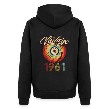 1961 Anniversaire Vinyle Vintage - Veste à capuche bio Premium Unisexe - noir - Dos - Nico (187cm)