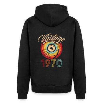 1970 Anniversaire Vinyle Vintage - Veste à capuche bio Premium Unisexe - noir - Dos - Nico (187cm)