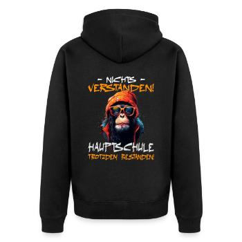 Hauptschule bestanden - Schulabschluss - Unisex Premium Bio Zip Hoodie - Schwarz - Hinten - Nico (187cm)