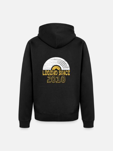 2010 Birthday Vinyl Legend since - Unisex Premium Organic Zip Hoodie - black