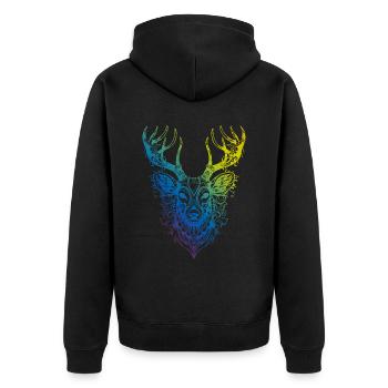 Hirsch Mandala Boho - Unisex Premium Bio Zip Hoodie - Schwarz - Hinten - Nico (187cm)