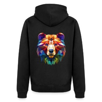 Ein Bär mit bunten geometrischen Mustern - Unisex Premium Bio Zip Hoodie - Schwarz - Hinten - Nico (187cm)