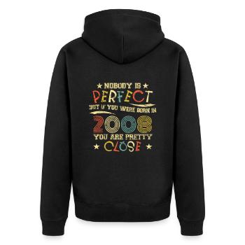 2008 Geburtstag Vintage Nobody is perfect - Unisex Premium Bio Zip Hoodie - Schwarz - Hinten - Nico (187cm)