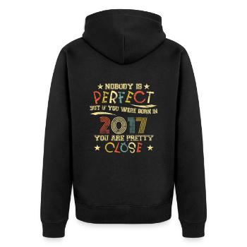 2017 Geburtstag Vintage Nobody is perfect - Unisex Premium Bio Zip Hoodie - Schwarz - Hinten - Nico (187cm)