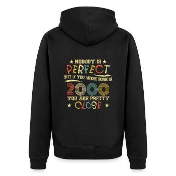 2000 Geburtstag Vintage Nobody is perfect - Unisex Premium Bio Zip Hoodie - Schwarz - Hinten - Nico (187cm)