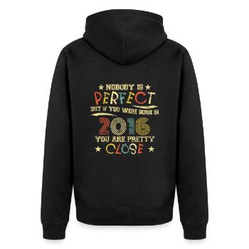 2016 Geburtstag Vintage Nobody is perfect - Unisex Premium Bio Zip Hoodie - Schwarz - Hinten - Nico (187cm)
