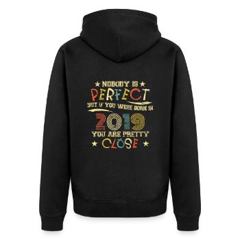 2019 Geburtstag Vintage Nobody is perfect - Unisex Premium Bio Zip Hoodie - Schwarz - Hinten - Nico (187cm)
