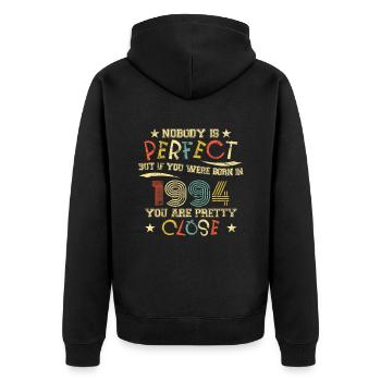 1994 Geburtstag Vintage Nobody is perfect - Unisex Premium Bio Zip Hoodie - Schwarz - Hinten - Nico (187cm)