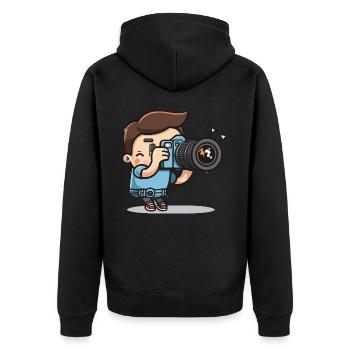 Photograph - Unisex Premium Bio Zip Hoodie - Schwarz - Hinten - Nico (187cm)