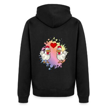 Huhn Comic Paar Liebe - Unisex Premium Bio Zip Hoodie - Schwarz - Hinten - Nico (187cm)