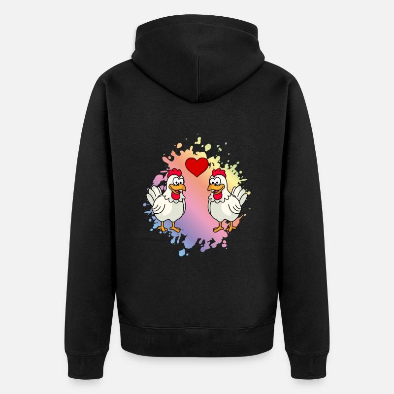 Poulet Couple Comic Love - Veste à capuche bio Premium Unisexe - noir